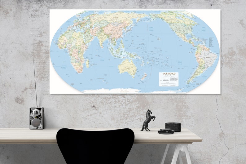 Pacific Centered Equal Area World Map Print  Similar to image 1
