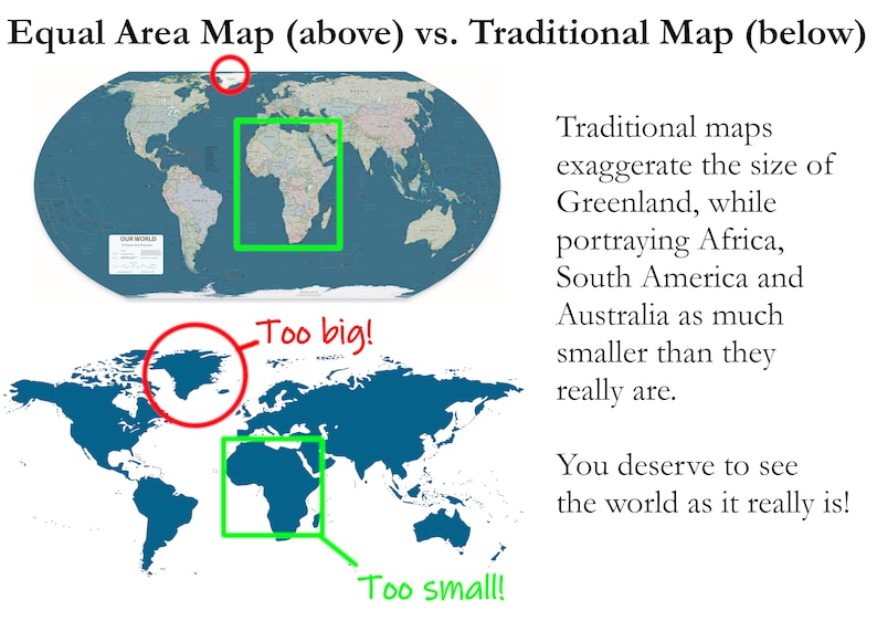 Upside Down World Map Equal Area Projection South is up Like the Peters and Gall Peters Map 