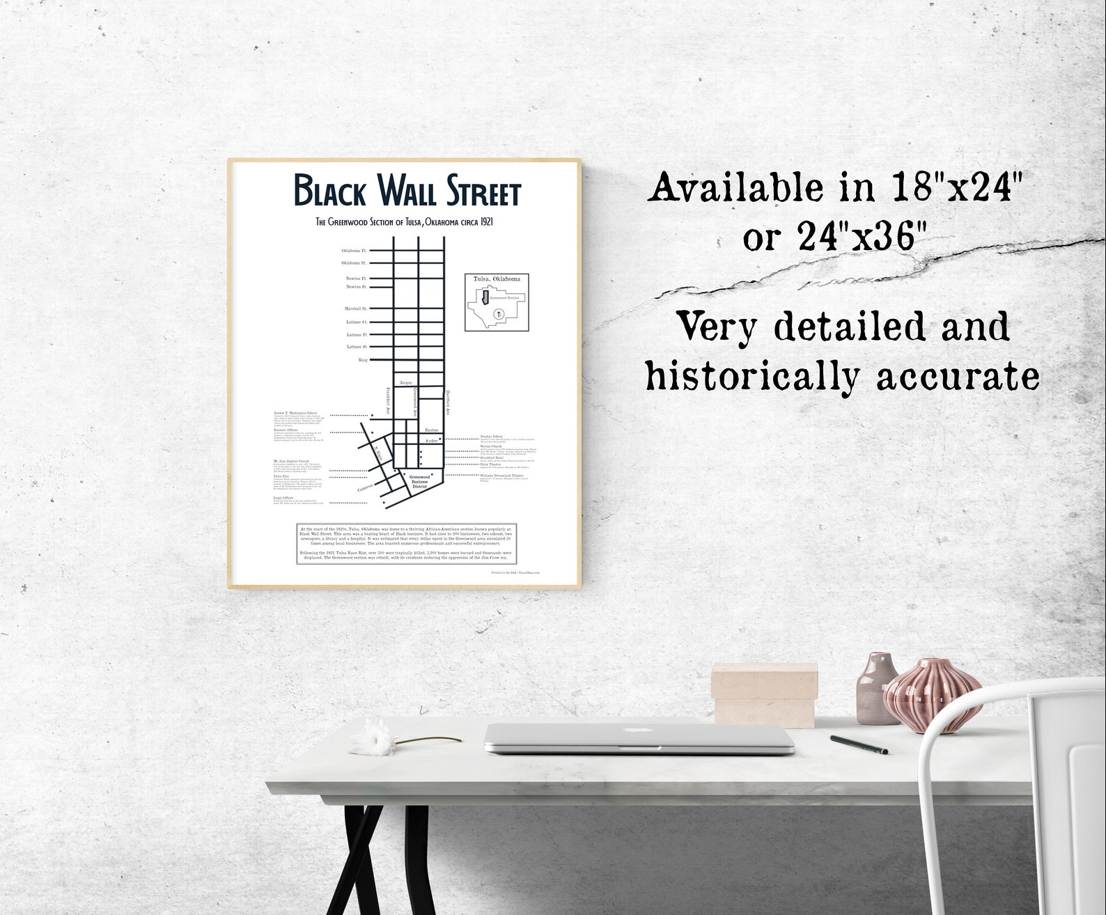 Black Wall Street Map Art Poster Print, Greenville District of Tulsa