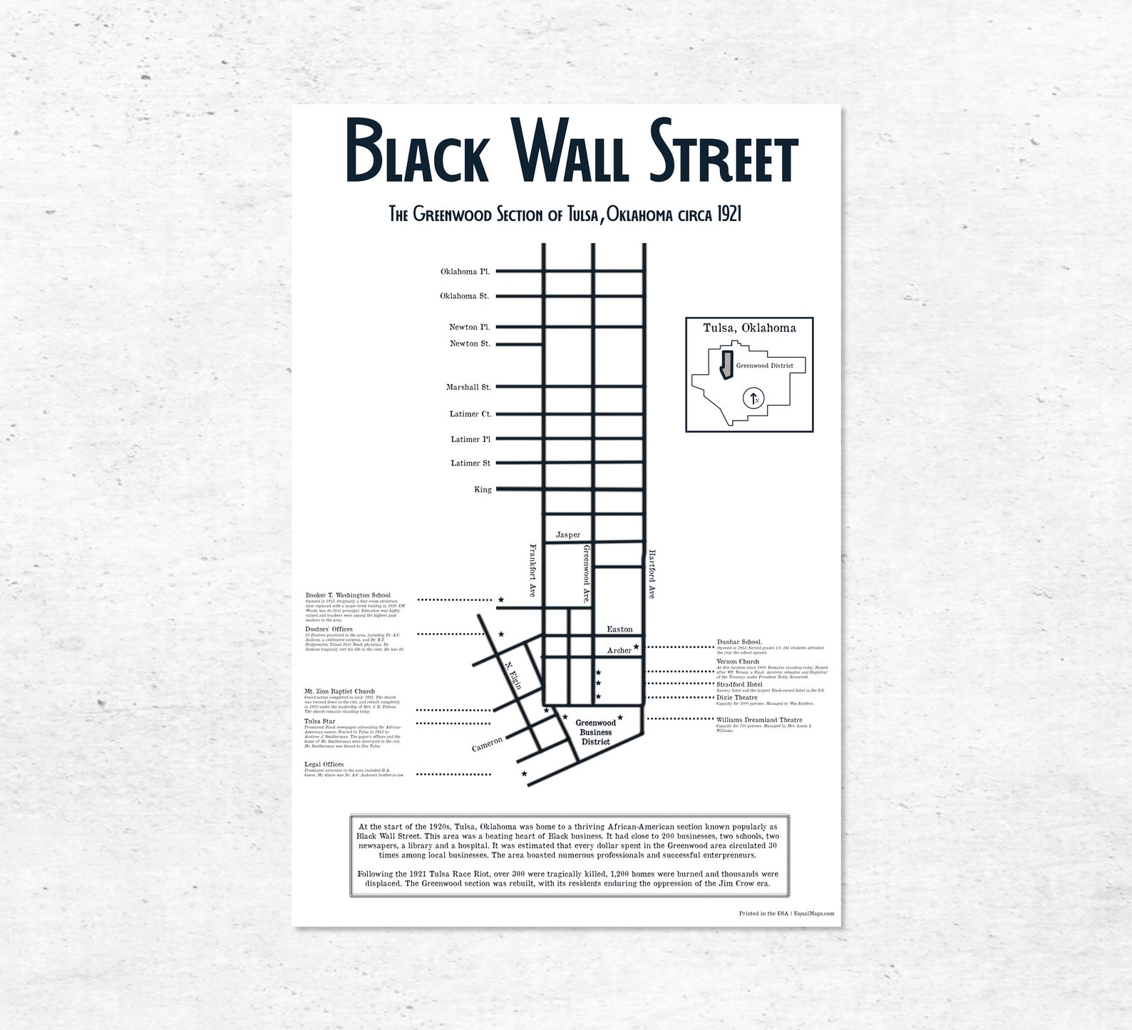 Buy Black Wall Street Map Art Poster Print Greenville District of