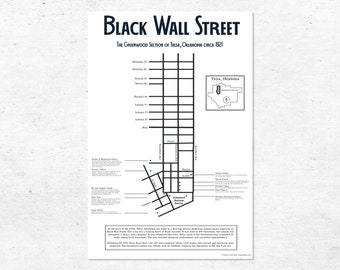 Black Wall Street Map Art Poster Print, Greenville district of Tulsa Oklahoma, Historical map, African American History, Wall Art, Vintage