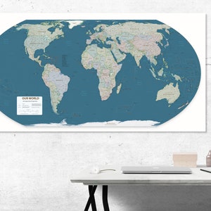 Flächengleiche Weltkarte Drucken | Ähnlich wie Peters und Gall Peters Map, Peters Projection | Akkurat, sehr detailliert, bunt, groß, hochwertig,