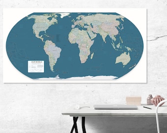 Equal Area World Map Print | Similar to Peters and Gall Peters Map, Peters Projection | Accurate, Very Detailed, Colorful, Large, Premium,