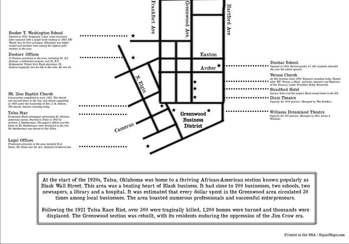 Black Wall Street Map Art Poster Print, Greenville District of Tulsa