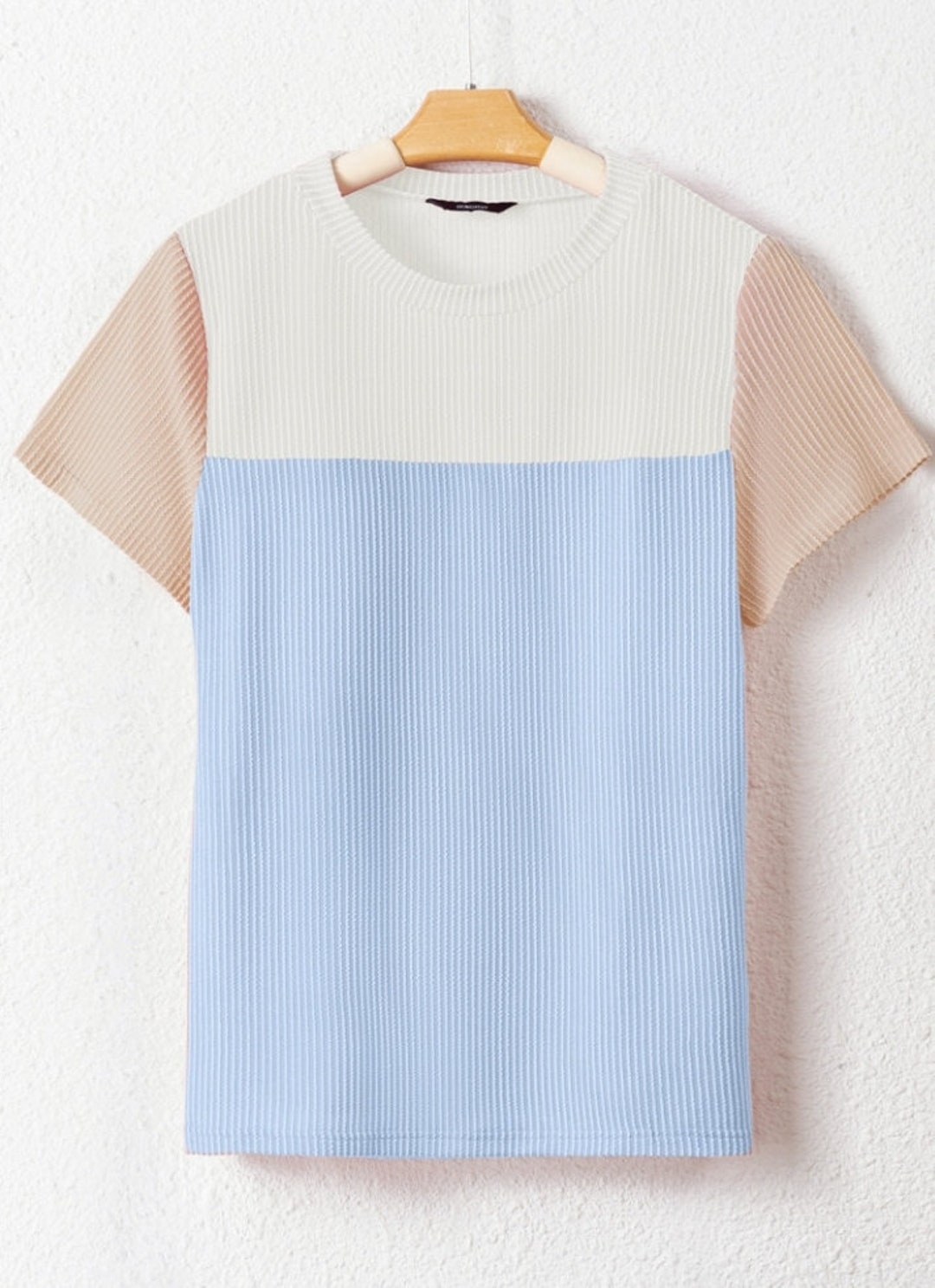 Light Blue Rib Textured Colorblock Women T Shirt - Etsy