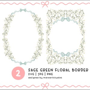 Sage Green Floral Border SVG PNG JPG | Vintage Botanical Frame | Cute Handdrawn Border for Scrapbook, Journaling, Invitations