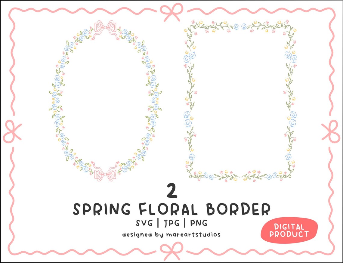 Spring Floral Border Rectangle Spring Floral Border SVG PNG JPG | Oval and Rectangle Flower Frame ...