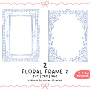 Marco floral 2 (SVG, PNG, JPG): bordes de invitación dibujados a mano, plantillas de boda, imágenes prediseñadas de marcos florales imprimibles, papelería