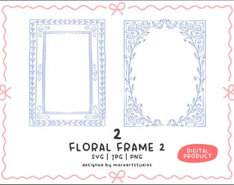 Marco floral 2 (SVG, PNG, JPG): bordes de invitación dibujados a mano, plantillas de boda, imágenes prediseñadas de marcos florales imprimibles, papelería