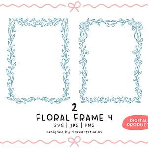 Floral Frame 4 Clipart SVG PNG JPG – bordures de fleurs fantaisistes dessinées à la main pour mariage, faire-parts, cartes et travaux manuels