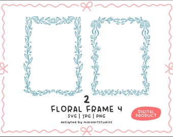 Marco floral 4 Clipart SVG PNG JPG – Bordes florales caprichosos dibujados a mano para bodas, invitaciones, tarjetas y manualidades
