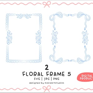 Floral Frame 5 Clipart SVG – Bordures romantiques dessinées à la main pour cartes, journaux, invitations | Scrapbooking numérique PNG JPG