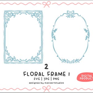 Floral Frame 1 Clipart SVG PNG JPG – élégantes bordures de faire-part de mariage dessinées à la main, modèles de papeterie, cadres floraux imprimables