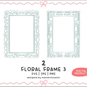 Floral Frame 3 Clipart SVG PNG JPG – bordure de faire-part de mariage, cadres vintage dessinés à la main, clipart de papeterie imprimable