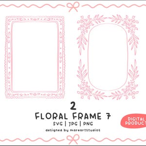 Floral Frame 7 SVG PNG JPG | Hand Drawn Flower Border Clipart | Printable Frame for Scrapbook, Card Making, Invitations