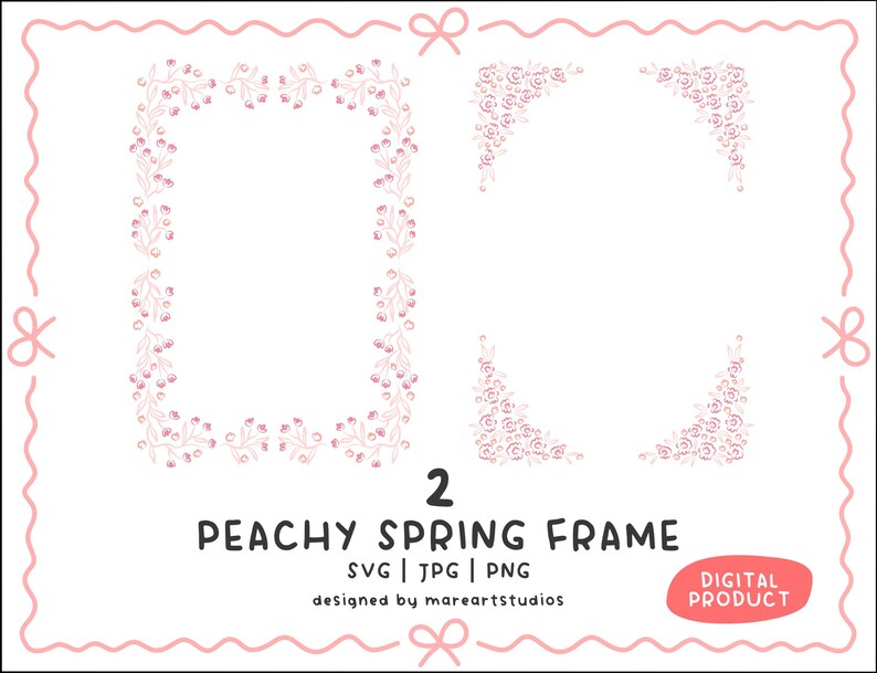 Springtime Frame Svg Peachy Spring Frame SVG PNG JPG | Flower Border & Corner Clipart ...