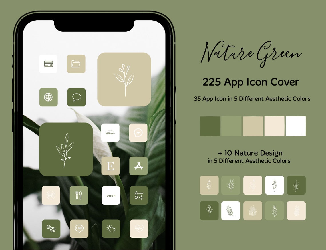 225 App Icon Cover Neutral Green Sage Green Aesthetic Etsy