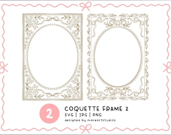 Coquette Frame 2 Clipart – Handgezeichnete florale Einladungsbordüren (SVG, PNG, JPG)
