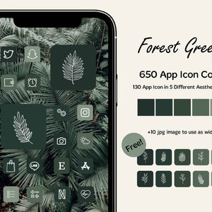 650 App Icon Cover | Forest Green | Aesthetic HomeScreen Design | Theme Pack for iPhone, iPad and Android with Natural Design