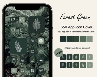 650 App Icon Cover | Forest Green | Aesthetic HomeScreen Design | Theme Pack for iPhone, iPad and Android with Natural Design