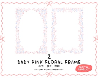 Baby rosa Blumenrahmen SVG PNG JPG | Pastell Rosa und Blau Border Clipart | Scrapbook, Planer, Einladung, Baby Shower Digital Art