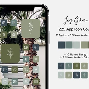 225 App Icon Cover | Icy Green, Sage Green, Blue | Theme Pack for iPhone and iPad with Natural Design