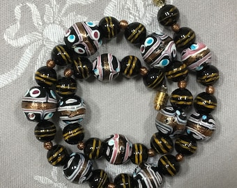 Collier Vintage Perles Millefiori Murano Italie - Longueur ~68 Cm - Verre Multicolore - Occasion Bon état