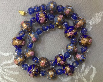 Collier Perles Murano Ancien - Verre Vénitien Antique Style "Wedding Cake" - Occasion