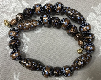 Antique Venetian Glass Necklace: Aventurine, Blue & White Beads