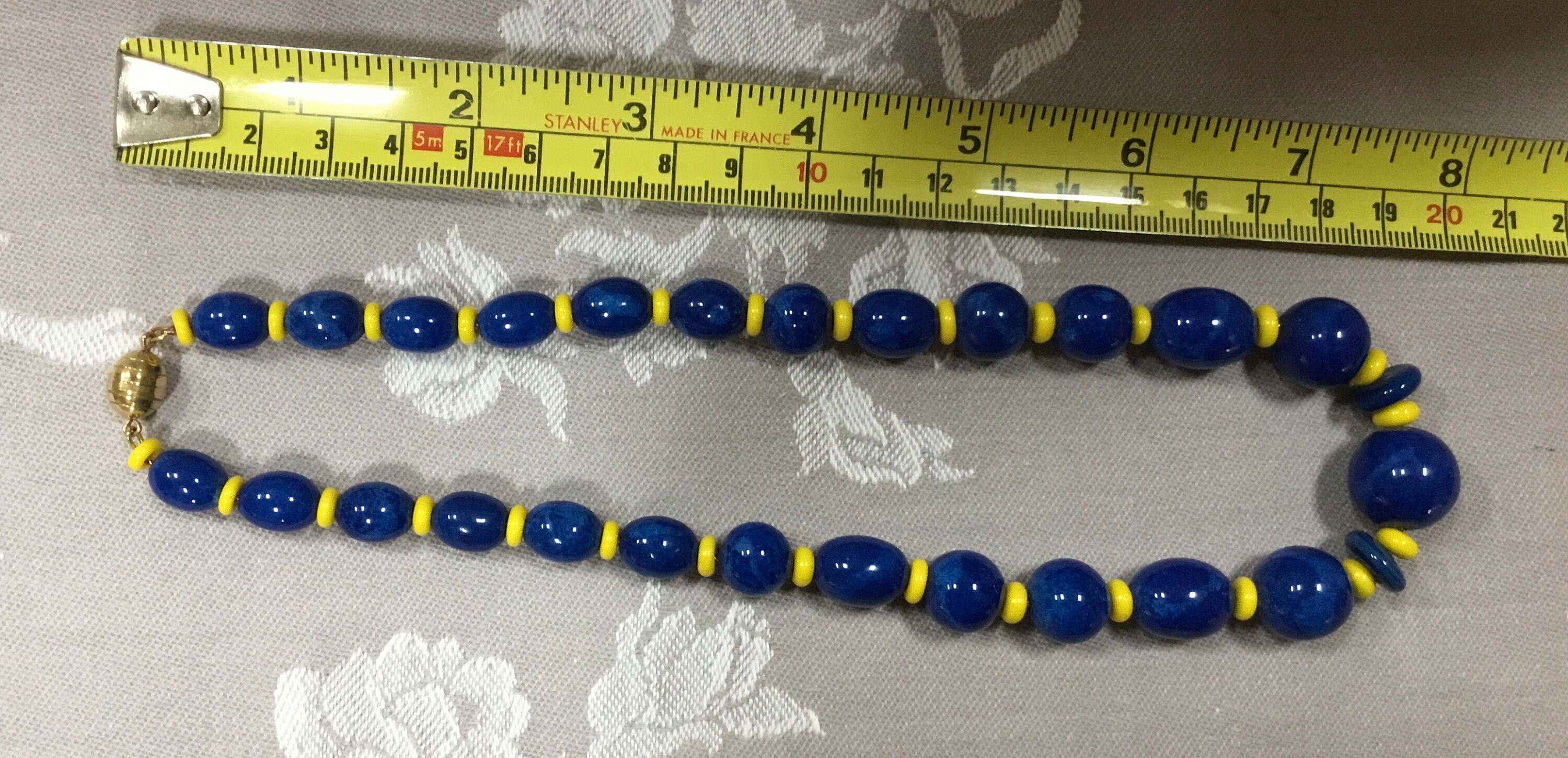 Collier Ras Du Cou Vintage Louis Rousselet – Pâte De Verre Bleu Années 1950 – Longueur ~38 Cm