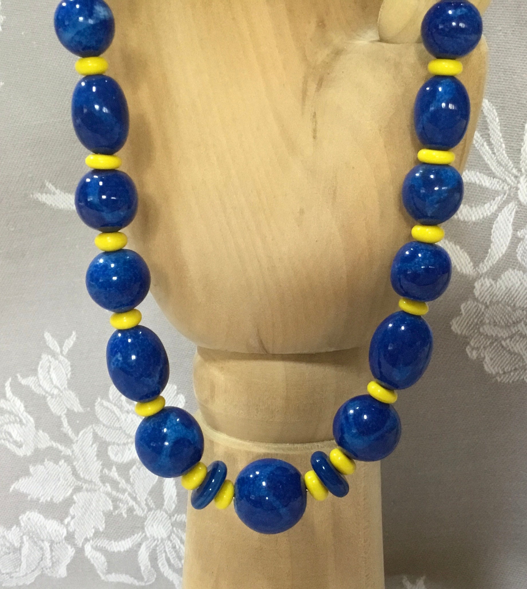 Collier Ancien Pâte De Verre Bleu Louis Rousselet - Années 1950 - Haute Couture - Occasion