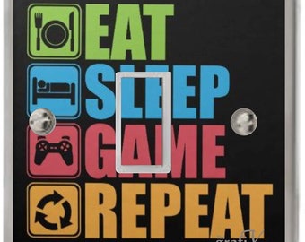 Eat Sleep Game Repeat - Gamer/Xbox/PS4 Light Switch Sticker Vinyl/Graphics/Decal/Skin Cover