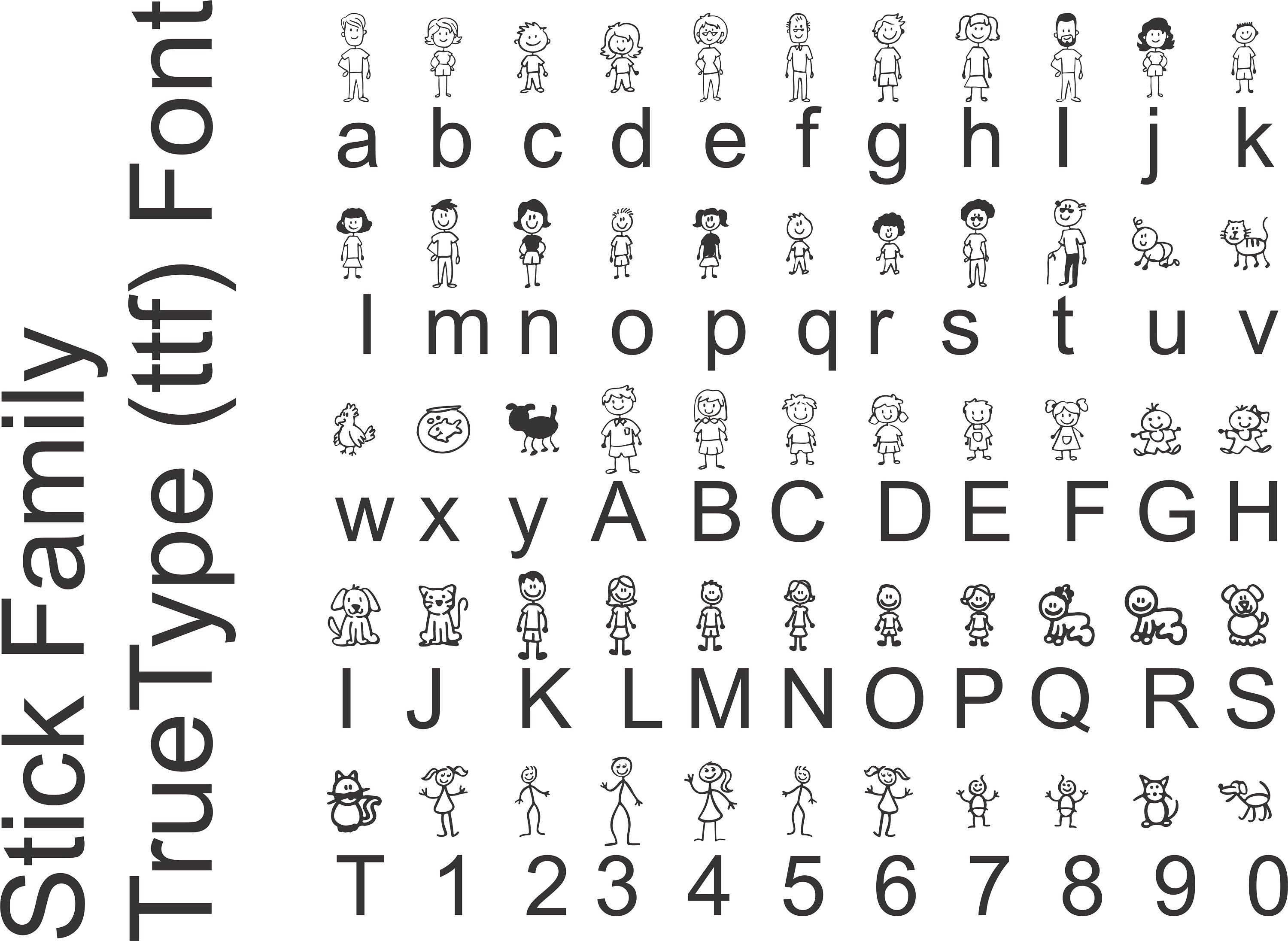 Stick Family .ttf Truetype Font Make Your Own Family Decals and