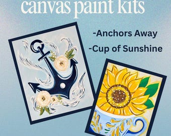 DIY Canvas Paint Kit for all ages, Anchor or Coffee Cup with Sunflower Acrylic Art Set, Craft Supplies for Paint Party at Home,
