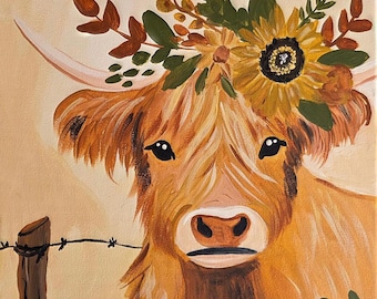 Highlander Cow Acrylic Canvas Paint Kit,  Party Supplies, DIY Craft,