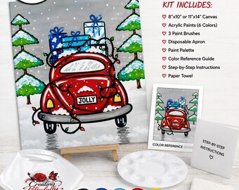 DIY Christmas Acrylic Paint Kit, Beginner Paint Set, Canvas Painting Kit, Creative Gift, Paint Party Activity, 8x10 or 11x14 Canvas