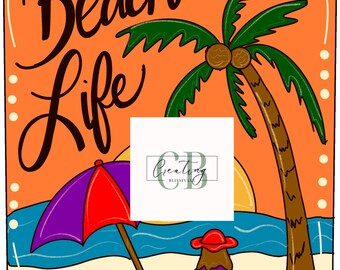 Beach Life Wooden Door Hanger Template,Palm Tree Paint Pattern, DIY Door Decor Pattern