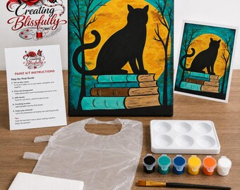 DIY Acrylic Painting Kit, Cat Canvas Paint Kit, Beginner Art Set, Halloween Crafts