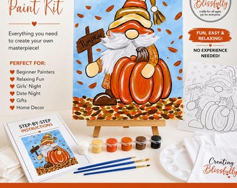Pumpkin Gnome DIY Canvas Kit | Fall Halloween Paint Kit for Adults Kids | Beginner Acrylic Painting Kit | Paint Party Craft | Free Shipping