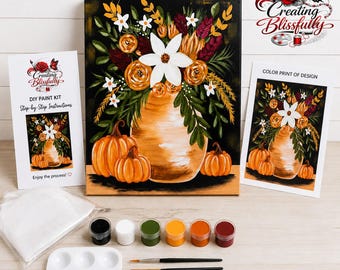 Fall Floral DIY Paint Kit, Pre-Sketched Canvas, Acrylic Paint Set, 2 Sizes