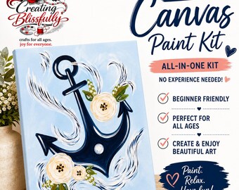 Anchor Canvas Paint Kit | DIY Paint by Number Style Kit | Pre-Sketched Canvas | Complete Acrylic Painting Kit | Beginner Craft Gift