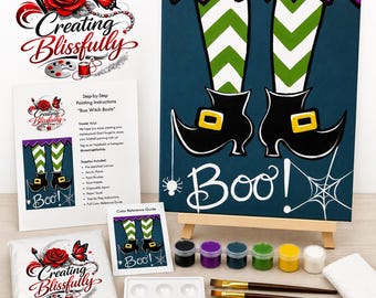 Halloween Canvas Paint Kit, DIY Witch Boots Painting, Beginner Acrylic Art Kit
