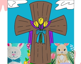Easter Canvas Paint Kits, DIY Bunny Art, Religious Cross Craft, Gift for Easter basket,