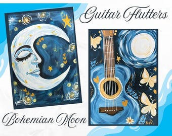 DIY Paint Party Kit: Canvas Art, Craft Supplies for birthday parities, Guitar, Moon, Butterflies
