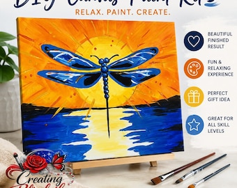 Dragonfly Sunset DIY Canvas Paint Kit | Beginner Acrylic Painting Kit | Pre-Sketched Canvas | Paint Party Kit | Craft Gift | Free Shipping