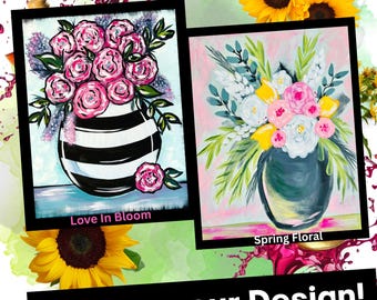 Floral Canvas Painting Kit: DIY Spring Art, Pre-Traced Flower Craft, Paint Party Kit