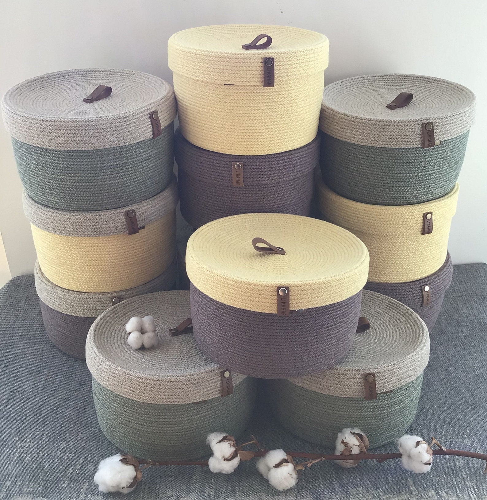 Baumwoll kordelkorb Aufbewahrungskorb Deckelkorb | Etsy