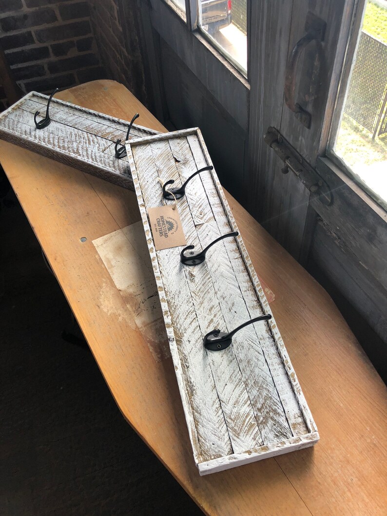 Rustic White Washed Farmhouse Coat / Towel Rack made from 100 Etsy