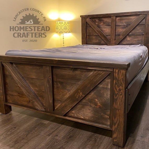 Custom Rustic Slanted Barn Door Farmhouse Bed Custom Rustic Slanted Barn Door, King Size Farmhouse Bed