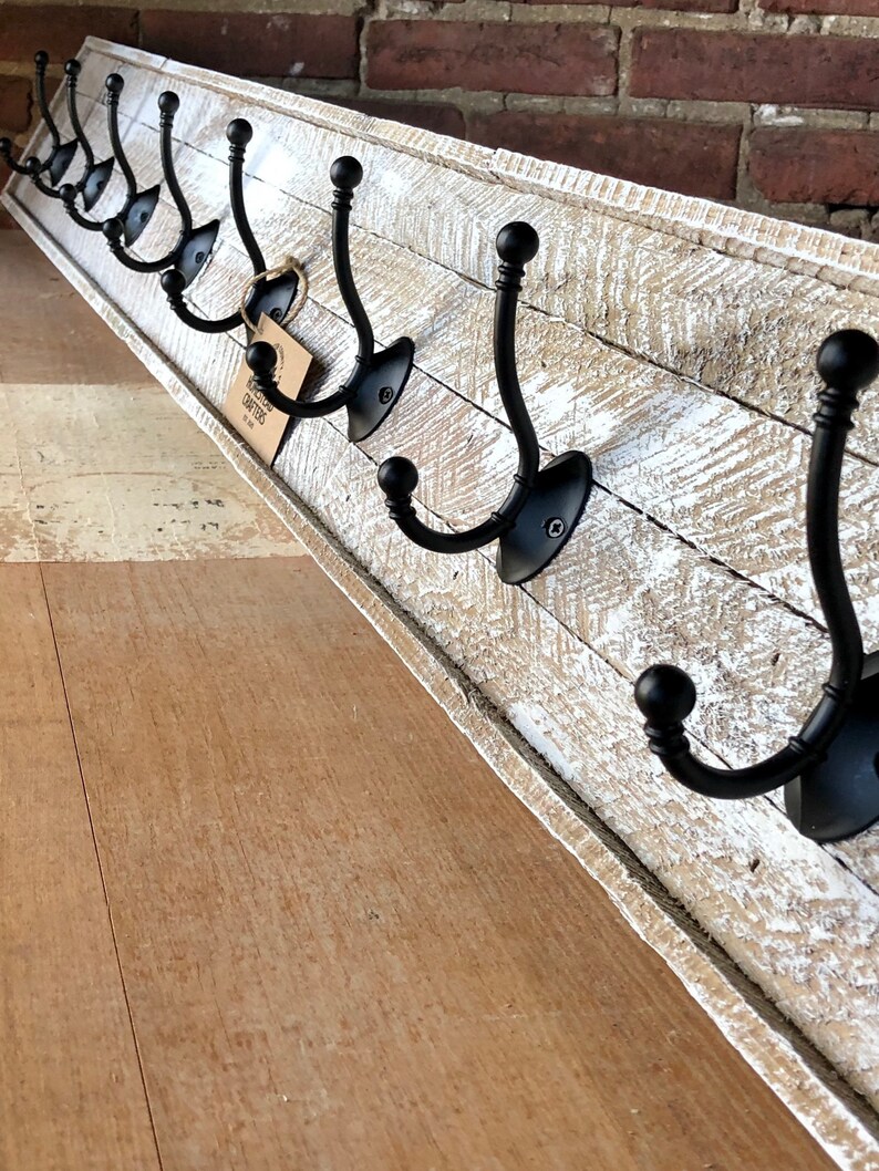 Rustic White Washed Farmhouse Coat / Towel Rack made from 100 Etsy